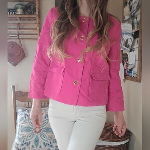 Dana Buchman Pink Cotton Blazer Coat Zebra Interior Size 10
